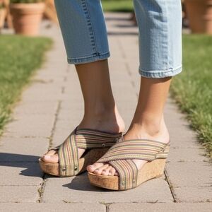 Lucky Brand- Colorful Striped Wedge Sandals